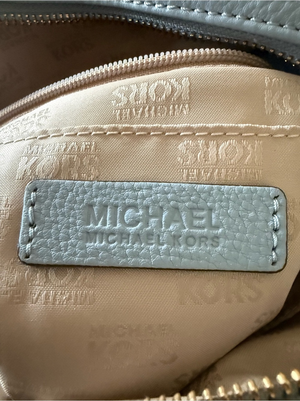 Michael Kors Knox Medium Baby Blue Pebbled Leather Tassel Satchel